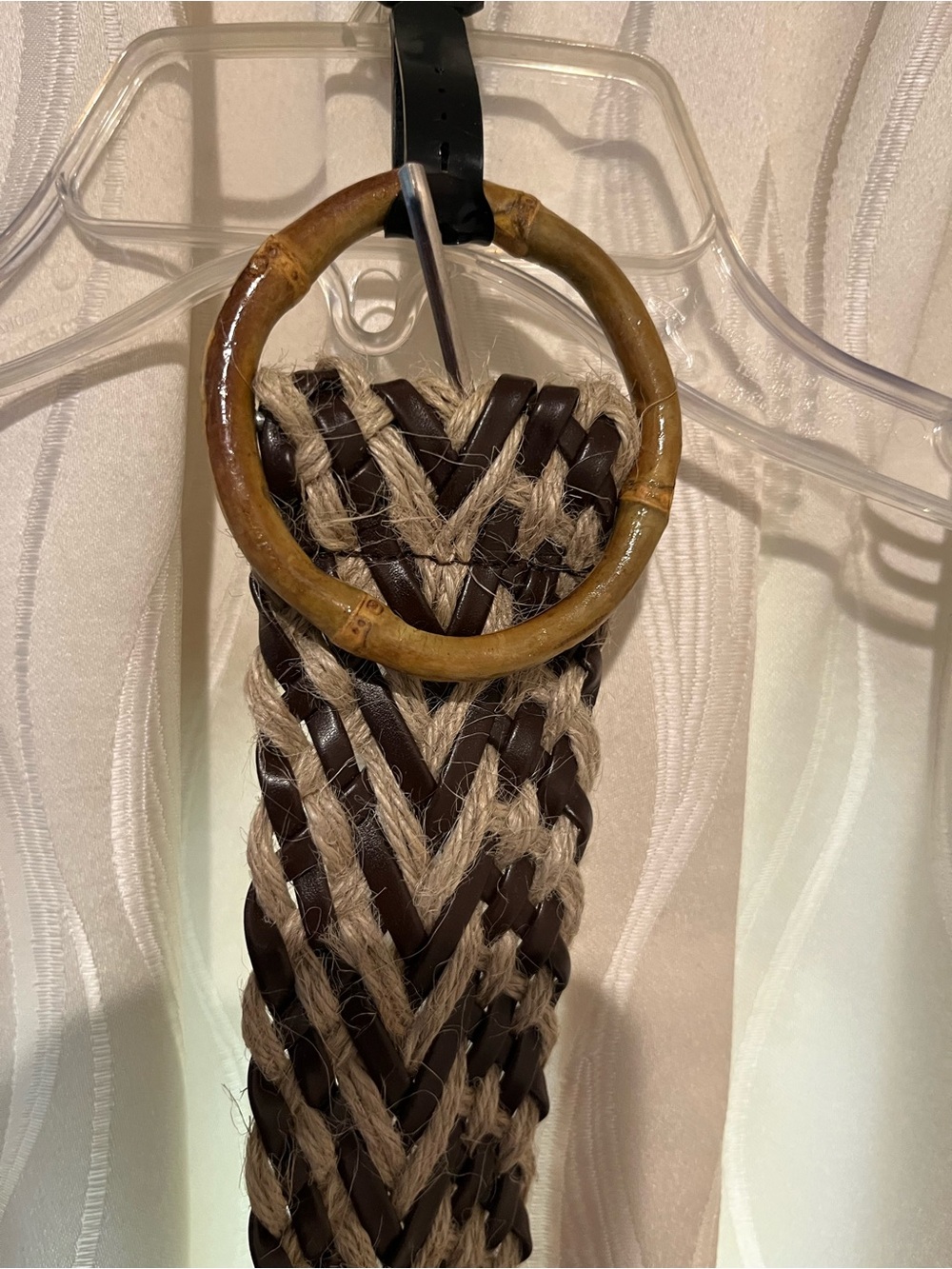 Braided Jute and Leather Accent Belt in Brown and Natural